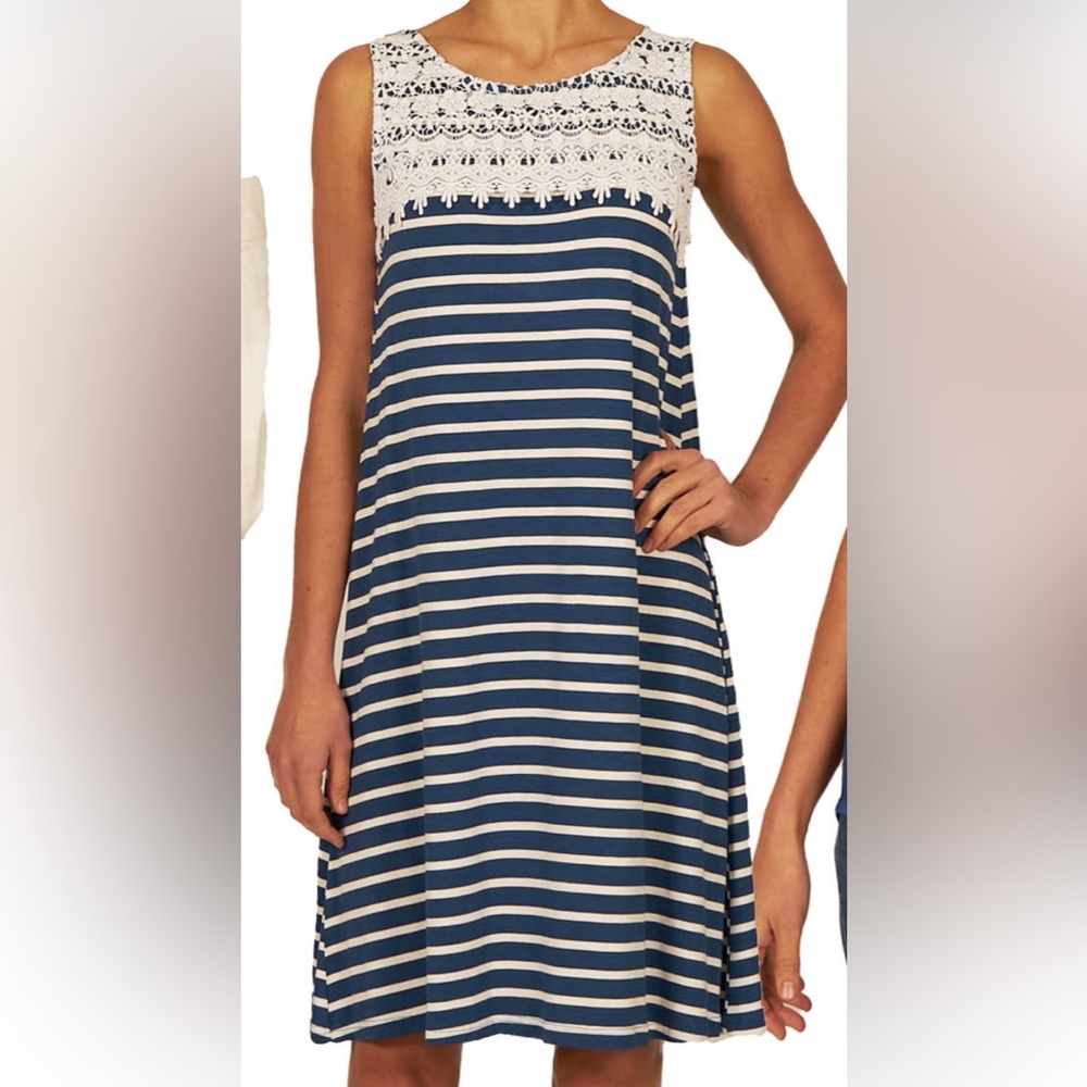 *5/$20 or 3/$15* Nautical Blue & White Stripe Lace Bib Flattering Flare Dress